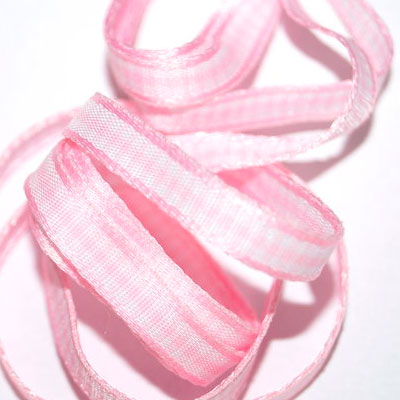 Lazo de tela vichy estrecho de cuadritos rosa