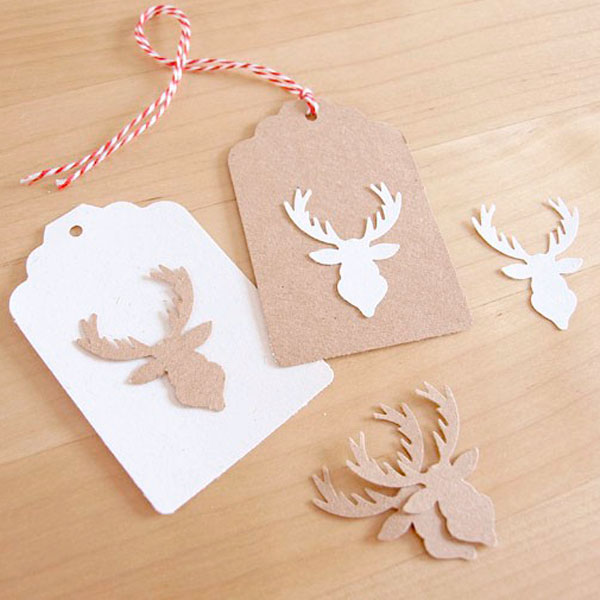Etiquetas de Navidad de papel de ciervo Rudolf de cartulina craft
